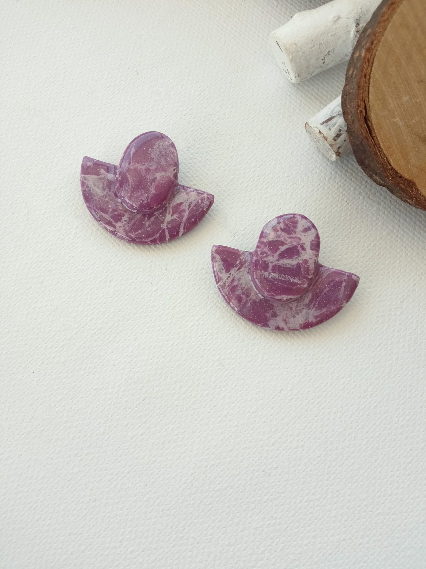 Violet marbled half moon studs