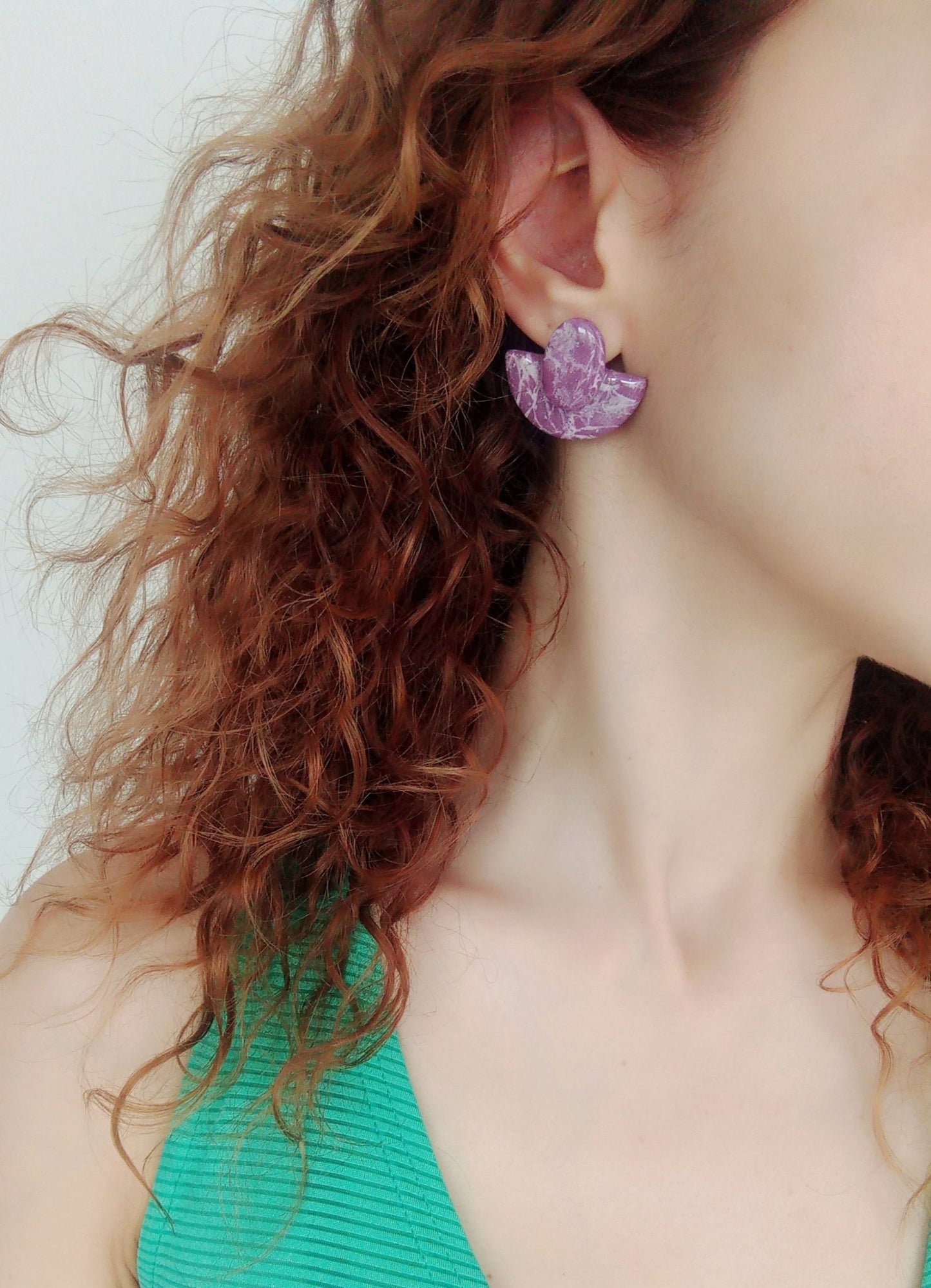 Violet marbled half moon studs